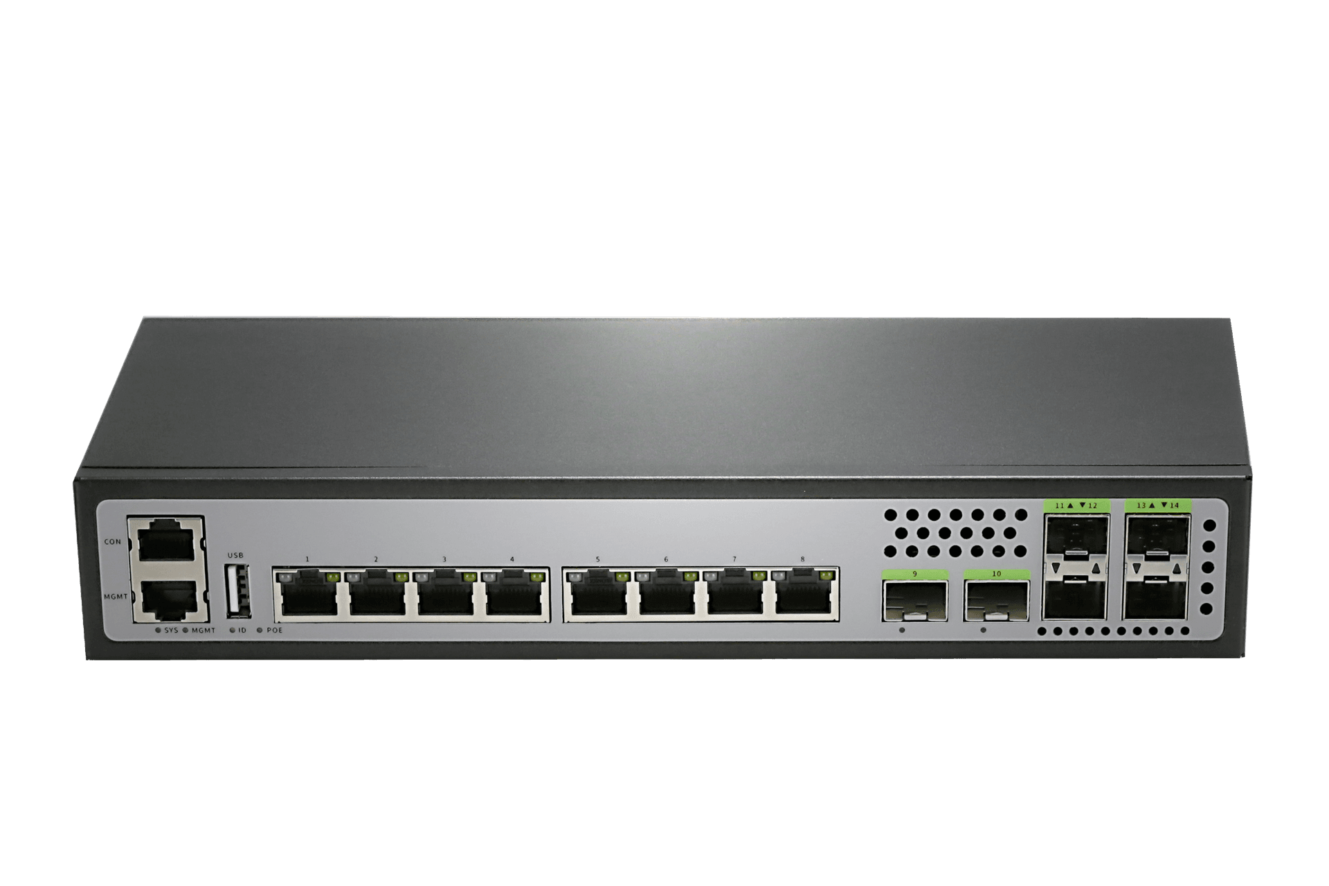 Industrial rack-mount switch with RJ45 and SFP+ uplinks